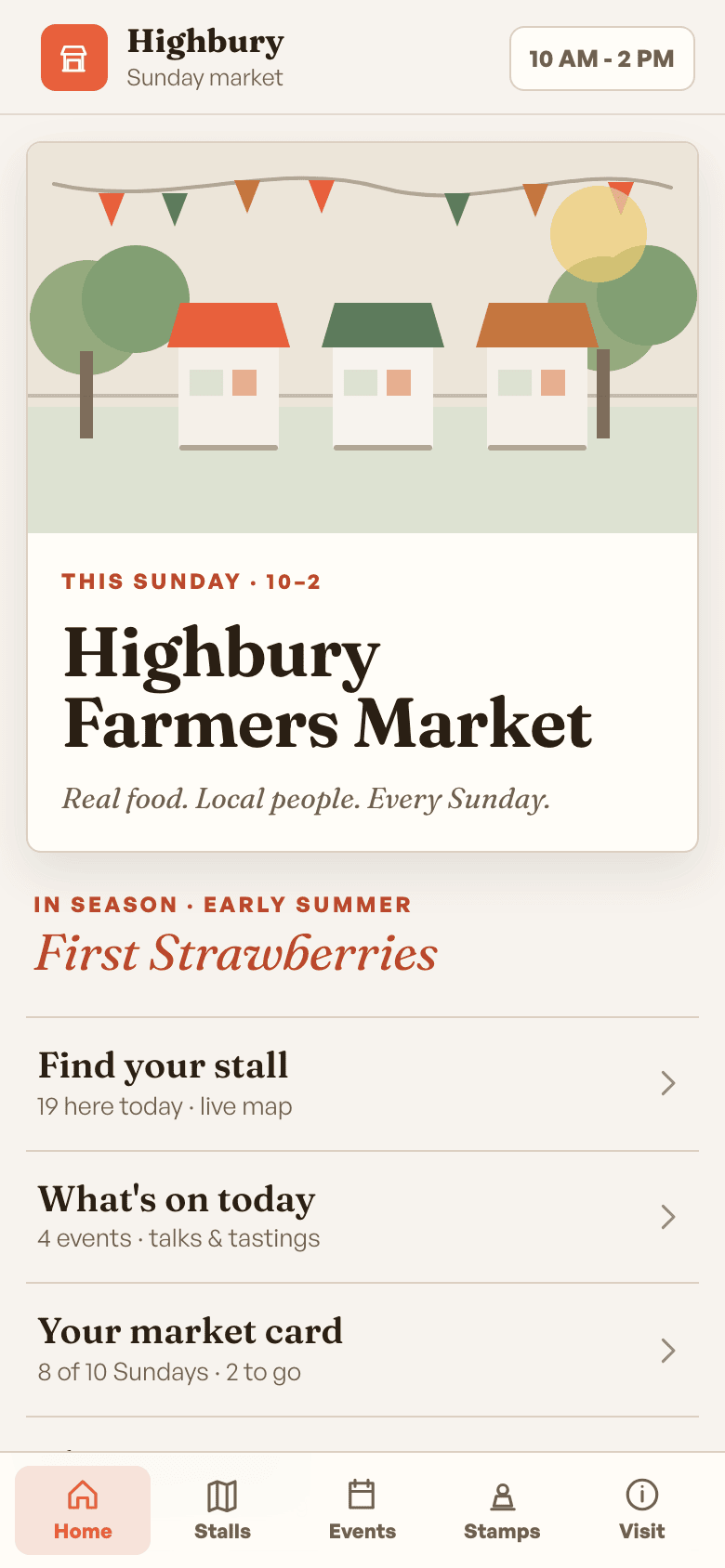 Screenshot of the Highbury Market guide running in a mobile browser